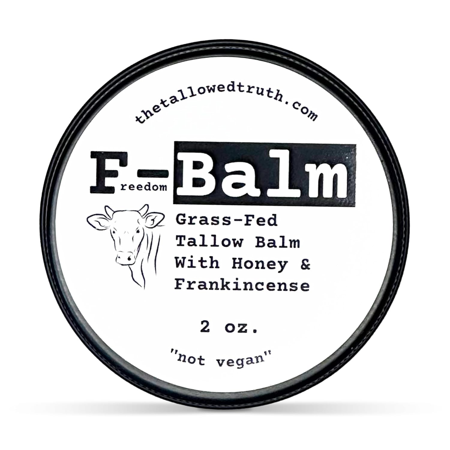 F-Balm Grass-Fed Tallow Balm product label.