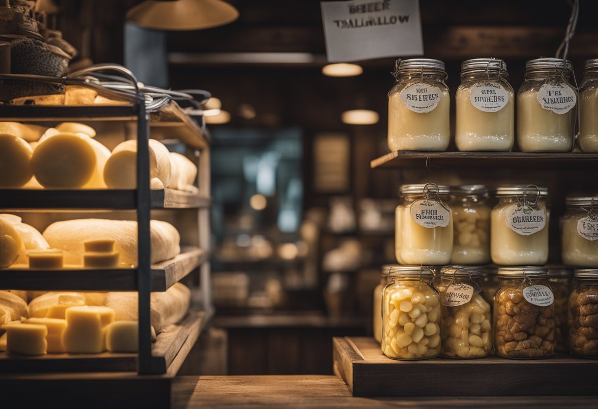 Best Organic Grass-Fed Beef Tallow displayed on a shelf.